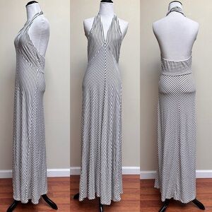 Maitai Stripe Black and White Halter Maxi Dress - Size Medium